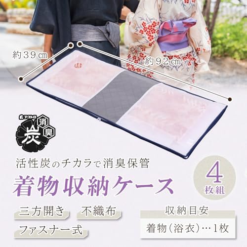 ASTRO 171-49 Kimono Storage Bag, White x Gray, Activated Carbon Deodorizing, 3-Way Opening, 4-Piece Set, Transparent Window, Non-Woven Fabric, Zipper Type - Image 3