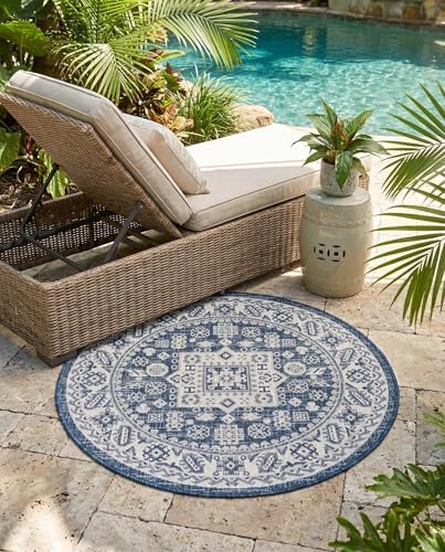 Rugs.com - Outdoor Aztec Rug – 3 Ft Round Blue Indoor/Outdoor Rug – Washable, Stain-Resistant for Patios, Decks, and Porches - Image 6