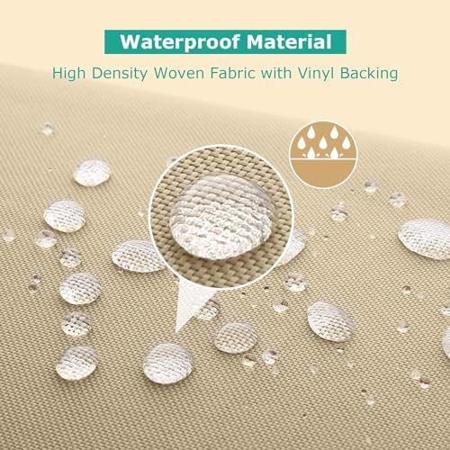 Picnic Table Cover Waterproof 70/72 Inch 600D Oxford Outdoor Table Cover with Bench Covers for Winter DustProof Heavy Duty (Beige, 6FT-70/72inch) - Image 6