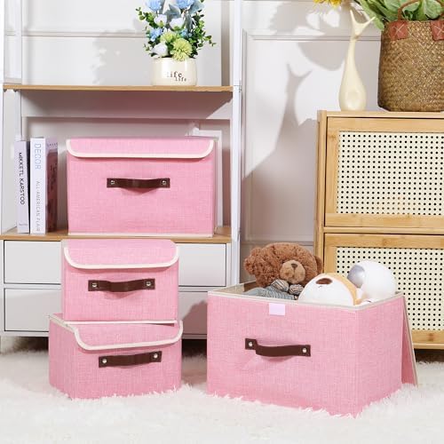 ANMINY Fabric Storage Box Bins with Lids, Pink, 15"x10"x10", 4 Pack - Image 7