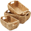 Casafield Set of 3 Water Hyacinth Oval Storage Baskets with Wooden Handles - Small, Medium, Large - Woven Nesting Basket Organizers by Casafield