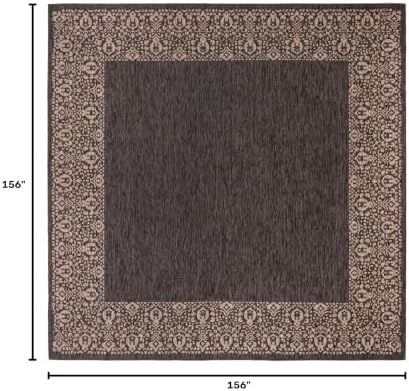 Unique Loom Outdoor Border Collection Area Rug - Floral Border (13' Square, Charcoal Gray/ Beige) - Image 2