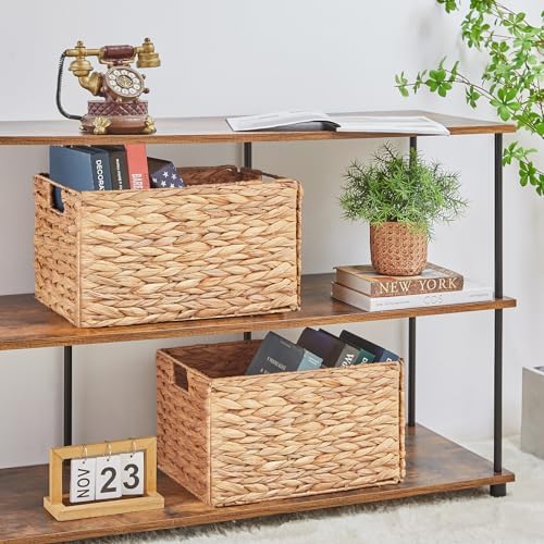 Vagusicc Wicker Storage Basket, Set of 2 Hand-Woven Storage Baskets for Organizing, Large Wicker Basket for Toilet Paper, Foldable Large Cube Storage Organizer Baskets Bin for Shelves (Water Hyacinth) - Image 3