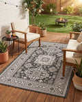 Rugs.com - Outdoor Aztec Rug – 5' 3 x 8' Charcoal Gray Indoor/Outdoor Rug – Perfect for Patios, Decks, and Porches by Rugscom
