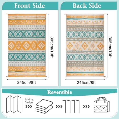 famibay Outdoor Rug Reversible Portable Plastic Straw Camping Rugs, Large Waterproof Outdoor Area Rugs for Patio, RV, Backyard, Deck, Balcony, Picnic, Beach 8x10 Yellow - Image 2