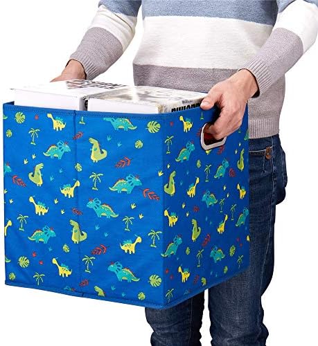 Dinosaur Fabric Storage Cubes Bins Kids 13x13x 13 in Navy Blue Storage Cubes Inserts Foldable Cloth Storage Boxes Collapsible Storage Baskets Drawer for Cube Organizer ,QY-SC06-6 - Image 2
