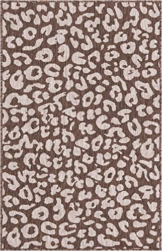 Unique Loom Outdoor Safari Collection Area Rug - Leopard (3' x 5' 3" Rectangle, Brown/ Light Brown) - Image 3