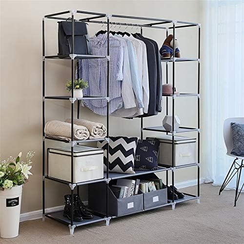 Knocbel Portable Closets Freestanding Closet Organzier Clothes Garment Rack Dustproof & Waterproof Fabric Cover with Storage Shelves & 1 Hanging Rod, 58" W x 17" D x 68.9" H Gray - Image 4