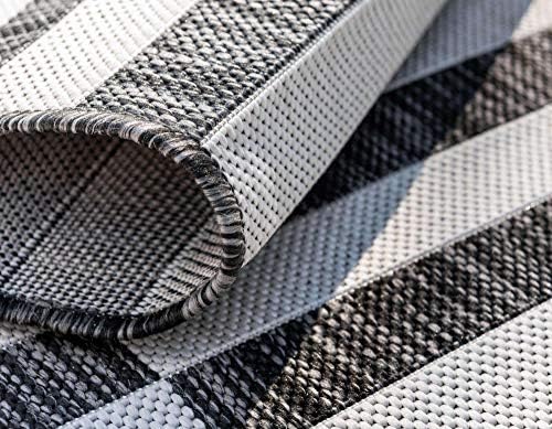 Unique Loom Outdoor Striped Collection Area Rug - Striped (7' 1" x 10' Rectangle, Charcoal/Ivory) - Image 6
