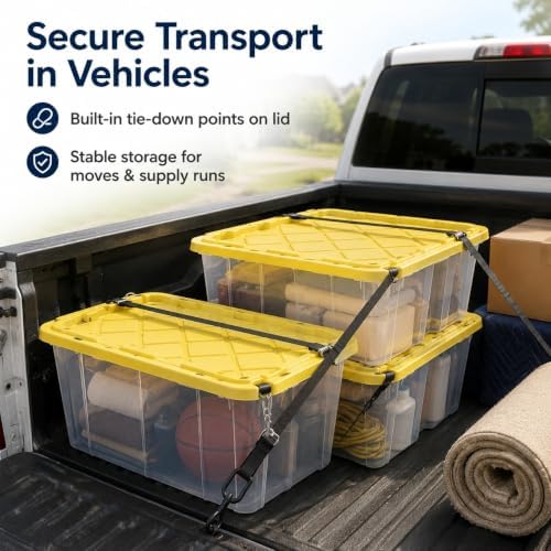 4-Pack 27Gal Clear Storage Bins with Lids, Heavy Stackable Totes, Yellow - Image 3