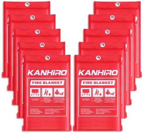 kanhiro Emergency Fire Blanket for Home Kitchen Fiberglass Fire Suppression Blanket Great for School, Fireplace, Grill, Car, Office, Warehouse (10 Pack, 39 in X 39 in) by KANHIRO