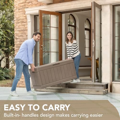 Devoko 85 Gallon Deck Box Lockable Resin Outdoor Storage Box waterproof Outdoor Container for Patio Furniture Cushions, Pillow (Light Brown) - Image 2