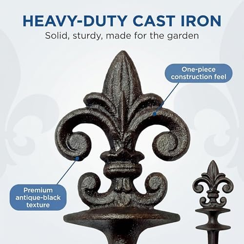 Lulu Decor, Antique Black Cast Iron Garden Fleur de lis Hose Guides, Set of 2. Strong and Decorative Hose Guide that Protects Your Plants and Provides Elegance to Your Garden - Image 3