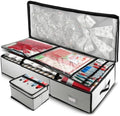 Hearth & Harbor Wrapping Paper Storage Container - Christmas Storage Bag with Ribbon Dispenser and Interior Pockets - Gift Wrap Organizer Fits Up to 26 Rolls of 40" Length, Silver by HearthHarbor