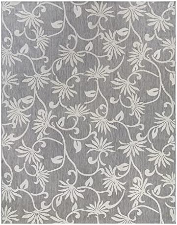 Gertmenian Indoor/Outdoor Kona Coast by Reyn Spooner Rug - 9x13 Extra Large, Stain & UV Resistant, Ideal for Deck, Patio, Poolside Rooms - Floral Vines, Gray Cream, 46681 by Gertmenian