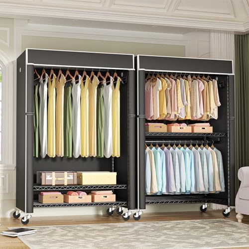 FUTASSI Black Clothing Rack with Black Cover, P1C Plus Rolling Closet - Image 4
