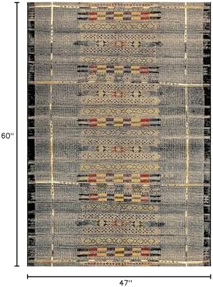 Liora Manne Marina Indoor/Outdoor Power Loomed Synthetic Blend Low Profile Area Rug - Traditional Geometric Casual Southwestern Colorful (Tribal Stripe Black) (3'11" x 5'10") - Image 3
