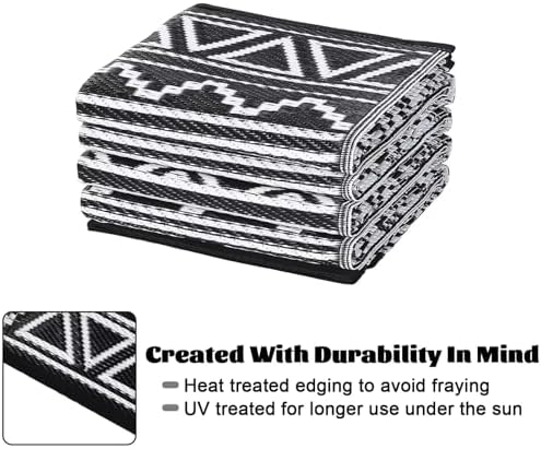 Outdoor Rug 9x12 Reversible Patio Rug Outdoor Plastic Straw Rug Bohemian Washable Rug Waterproof for Deck RV Outside Rug for Patio Backyard Picnic Camp Beach Balcony Black White - Image 4