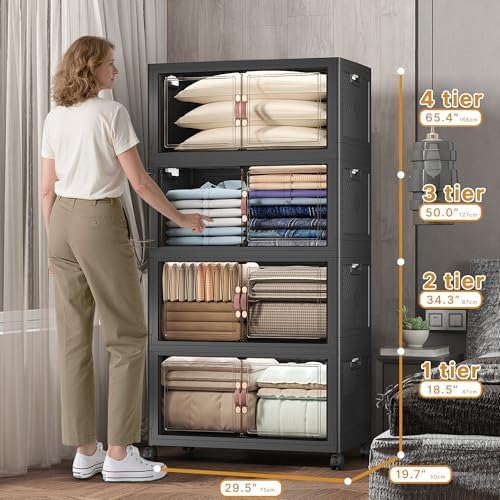 UAMFURI 672QT Stackable Storage Bins with Lids,Doors & Wheels - Image 2