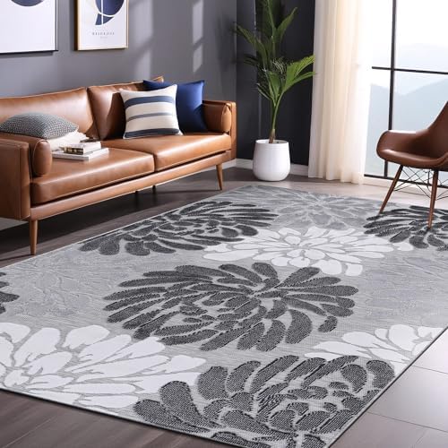 Luul Home Floral Indoor Outdoor Rugs 8x10 Large Area Rug for Living Room, Patio Decor, Kitchen, and Entryway Rug, Washable Stain Resistant Outside Carpet Gray 8 x 10 - Image 4