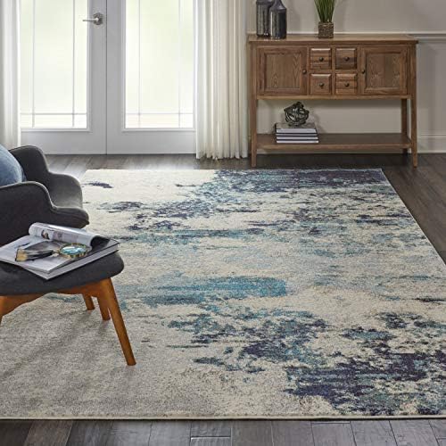 Nourison Home Celestial Ivory Teal Blue 6' x 9' Area Rug - Easy Clean, Non Shedding, Bed Room, Living Room, Dining Room, Kitchen (6' x 9') by NourisonHome