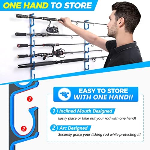 PLUSINNO H5 Horizontal Fishing Rod/Pole Holders for Garage, Wall Ceiling Mounted Fishing Rod Holder, Aviation Aluminum Fishing rod rack Holds up to 5/10/20 Rod or Combos Fishing Gear and Gifts for Men - Image 4