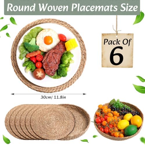 Long Table Runner and Round Woven Placemats Set, 6 Sets, Sage Green - Image 3