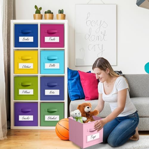 Teenyyou 10 Pack Fabric Storage Cubes 13 Inch Collapsible Cube Bins with Label Window & Handle Foldable Organizers Baskets for Shelf Closet Nursery Kids Room Clothes Book Toy(Candy) - Image 6