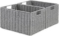 Vagusicc Wicker Storage Basket, Set of 2 Hand-Woven Paper Rope Wicker Basket, Small Storage Baskets for Organizing Toilet Paper Basket, Foldable Large Cube Storage Organizer Bins for Shelves (Grey) by Vagusicc