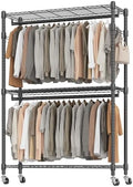 BATHWA Heavy Duty Rolling Clothes Rack with Wheels, 640 lb Hanger Rack & Garment Rack, 25mm Metal Freestanding Portable Closet, 2 Rods + Adjustable Shelves for Hanging Clothes by BATHWA