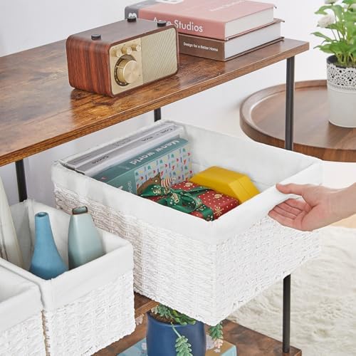 Vagusicc Wicker Basket, Set of 3 Hand-woven Storage Baskets for Organizing, Decorative Rectangle Wicker Storage Basket Bins with Handles, Small Toilet Paper Storage Baskets for Shelves & Decor, White - Image 3