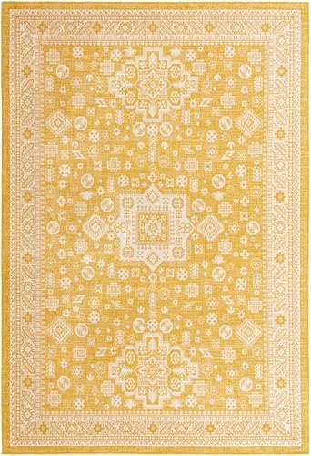 Rugs.com - Outdoor Aztec Rug – 10' x 14' 1 Yellow Indoor/Outdoor Rug – Flatweave Stain-Resistant Area Rug for Patio, Deck, and Porch - Image 3