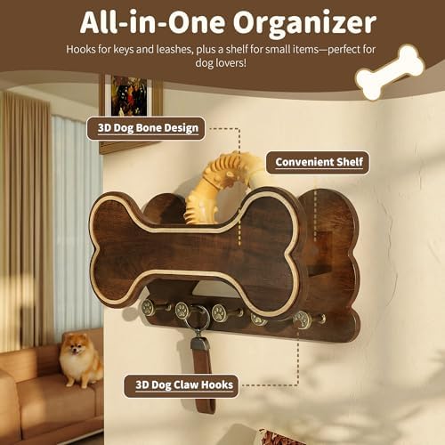 MTERSN Dog Leash Holder Wall Mount for Cute Dog Themed Decor, Dark Brown - Image 4