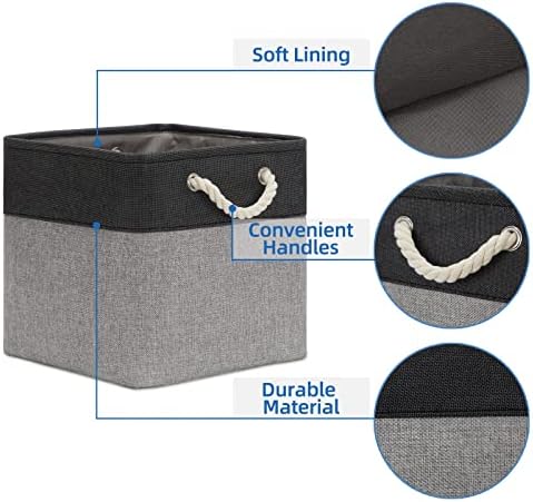 Temary Baskets 4 Pack Fabric Storage Cube Storage Baskets 13x13x13 Storage Cube Bins for Shelves with Handles, Basket for Organizing (Black&Gray) - Image 5