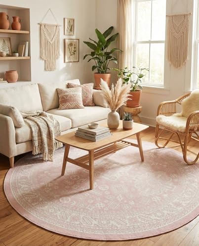 Rugs.com - Outdoor Aztec Rug – 8 Ft Round Pink Indoor/Outdoor Rug – Weather-Resistant Flatweave for Patios, Decks, and Porches - Image 5