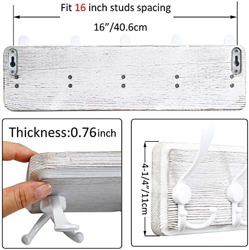 WEBI Coat Rack Wall Mounted,Wood Coat Hooks Wall Mount,16" Hole to Hole,Large Coat Hanger Wall Hook Rack,5 Triple Hooks for Hanging Coats,Hats,Jacket,Clothes,Entryway,White,2 Packs - Image 3
