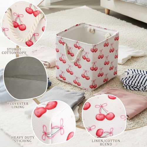 6 Pack Pink Bow Fabric Storage Bins 13 Inch Foldable Cube Storage Baskets - Image 3