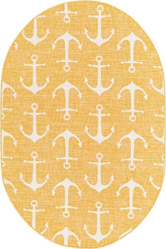Unique Loom Outdoor Coastal Collection Area Rug - Ahoy (5' 3" x 8' Oval, Yellow) - Image 3