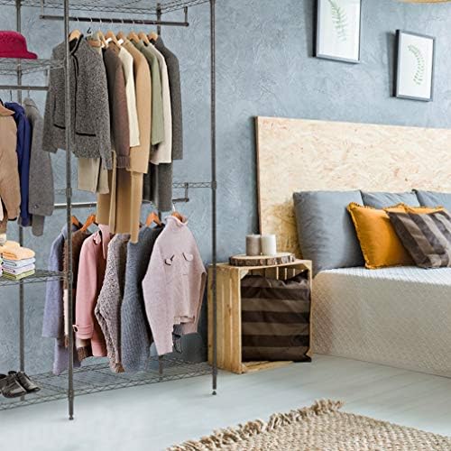 Hanging Closet Organizer and Storage Heavy Duty Clothes Rack Sturdy 3 Rod Garment Rack Large with Wire Shelving Height Adjustable Commercial Grade Metal Clothes Stand Rack for Bedroom Cloakroom,Black - Image 3