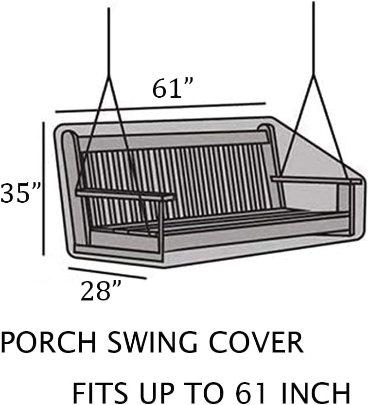 Porch Swing Cover 61Inch Waterproof 600D Oxford Hanging Outdoor Swing Cover Garden Hammock Patio Furniture Covers (Black, 61x28x(35-28) Inch) - Image 2