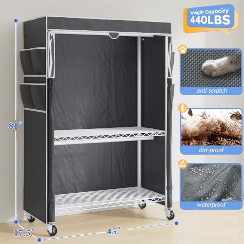 Raybee Rolling Clothes Rack with Cover, Portable Closet for Bedroom, Dorm - Image 3