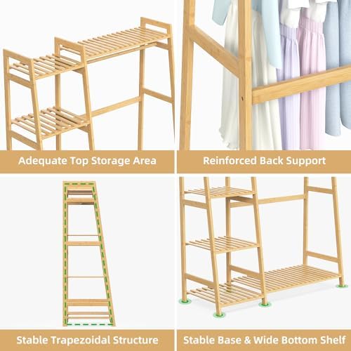 BAMBOOHOMIE Kids Clothing Rack with Shelves, Bamboo Clothes Garment Rack for Kids Child Baby, Kids Dress Up Storage Rack with Top Shelf, Toddlers Wardrobe Closet for Nursery (Medium Size) - Image 2