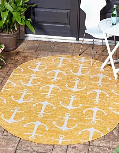 Unique Loom Outdoor Coastal Collection Area Rug - Ahoy (3' 3" x 5' 3" Oval, Yellow) by UniqueLoom