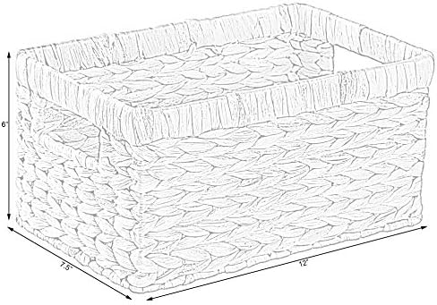 Natural Woven Water Hyacinth Rectangular Wicker Basket with Handles, Small Storage Bin Organizer, 12 Inch Shallow Basket Tray - Image 6