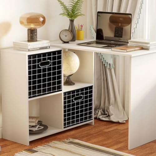 Fabric Cubby Storage Bins,13x13x13 Inches,Cube Organizer Bin Foldable Storage Boxes with Dual Handles Fabric Organizer Box and collapsible Storage basket,Set of 6,Black grid - Image 5