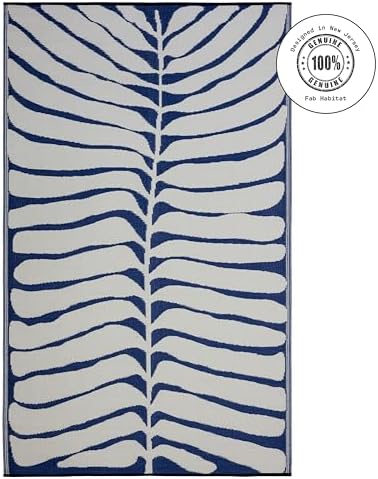 Fab Habitat Tropical Botanical Floral Outdoor Rug - Waterproof, Crease-Free Fade Resistant, Reversible - Recycled Plastic - Patio Porch Balcony Deck Yard Garden - Hilo Navy - 5x8 ft - Image 3