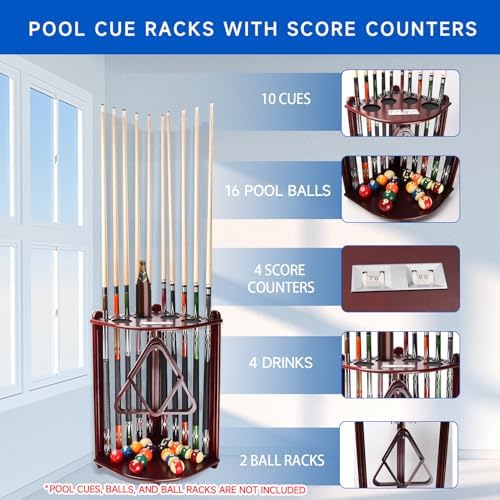 GSE Billiards Pool Cue Racks with Score Counters Hold 10 Cues, Mahogany - Image 2
