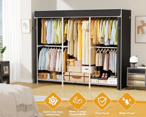 ULIFHOME E14C Pro Heavy Duty Closet Organizer System，Freestanding Clothing Racks for Hanging Clothes，Adjustable Garment Rack 69" W × 16" D × 77" H Hold 960 lbs，White Rack with Black Dustproof Cover - Image 4