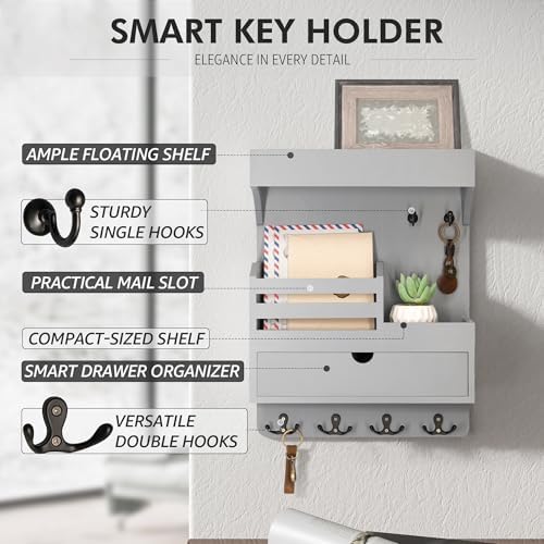 Rebee Vision Key Holder Wall Mount with Drawer &Shelf for Entryway, Gray - Image 5