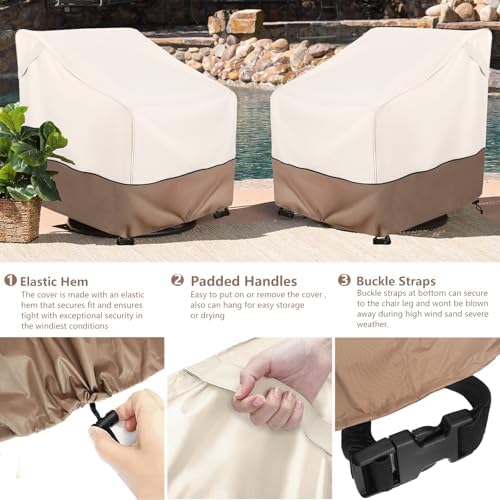 Patio Swivel Chair Cover 4 Pack,Waterproof Heavy Duty Outdoor Chair Covers,Outdoor Swivel Chair Cover for Patio Furniture Covers(30 W x 34 D x 38.5 H inches),Beige & Brown - Image 4
